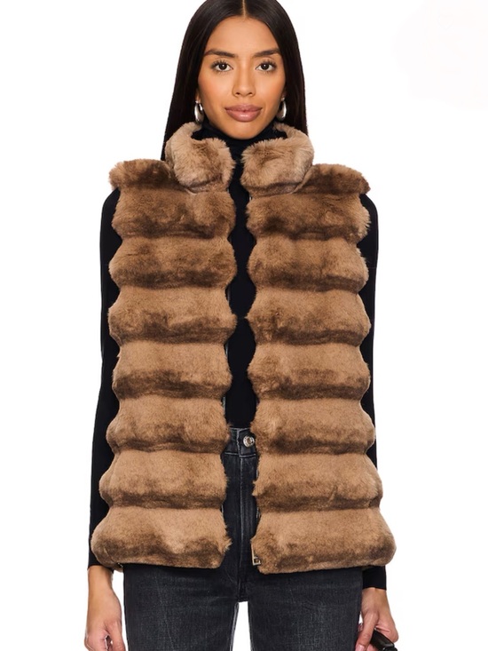 Jocelyn Jackets & Blazers - Jocelyn Tan Faux Fur Puffer Vest with Stand Collar